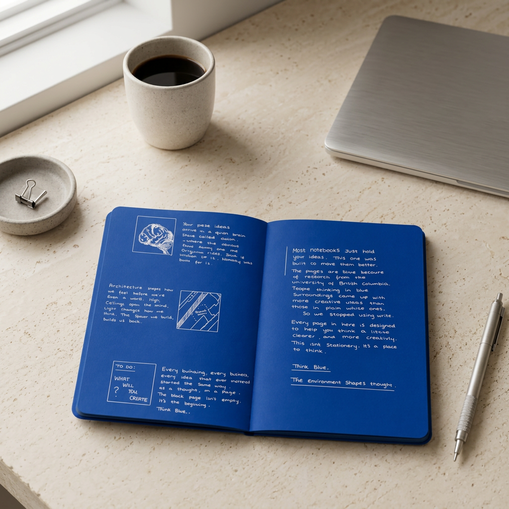 Referência de caderno com páginas azuis, foto 2